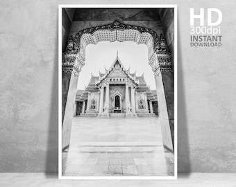 Bangkok Temple Architecture Print, Black and White Photography (Digital Download)