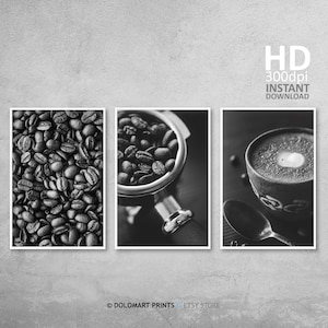 Coffee Wall Art, Kitchen Wall Decor, Coffe Shop Decor, Coffee Set of Black and White Prints, Coffee Printable Photos, Kitchen Coffee Prints