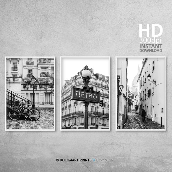 Paris Architecture Prints Gallery, Set of 3 Prints, Black and White Prints, Paris Street Photography, Paris Wall Art Set, Paris Photo Bundle