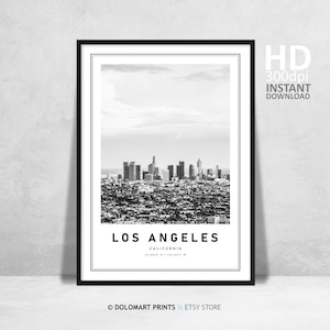 Los Angeles Print, LA Poster, Printable Wall Art Decor, Downtown LA, Los Angeles Black and White Coordinates, United States Travel Poster