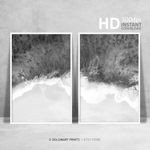 Arte de pared del océano, impresión de olas, juego de 2 impresiones de arte de pared de playa en blanco y negro imprimible, arte costero, póster del océano, arte marino, decoración de pared de playa