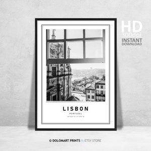Lisbon Street Photography Travel Print, Portugal Poster, Europe Wall Art Decor, Lisbon Portugal Black and White Coordinates Home Decor Piece