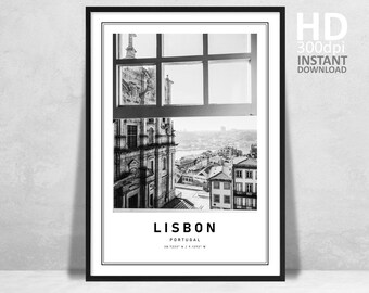 Lissabon Straße Fotografie Druck, Schwarz Weiß Reise Poster (Digitaler Download)