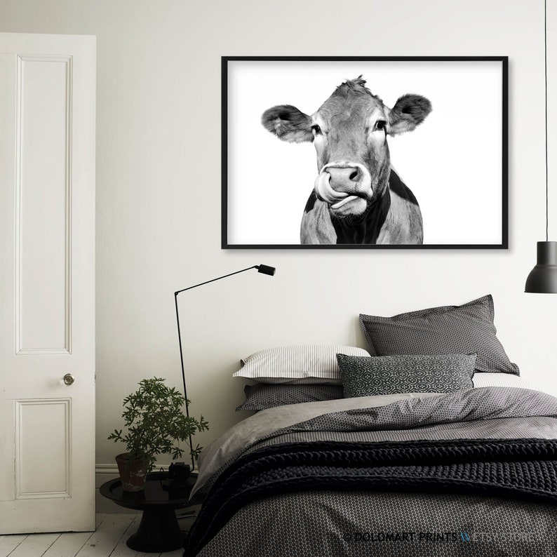 Rustic Cow Print Cow Wall Art Black and White Animal Etsy