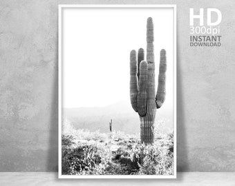 Black and White Cactus Print, Southwestern Wall Decor (Digital Download)