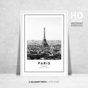 Paris Eiffel Tower Print, Black and White Photography (Digital Download) image 2