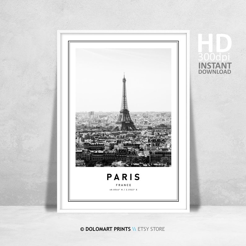 Paris Eiffel Tower Print, Black and White Photography (Digital Download) image 2