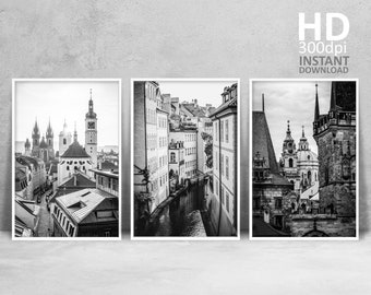 Prague Architecture Print Set, Black and White Photography (Digital Download)