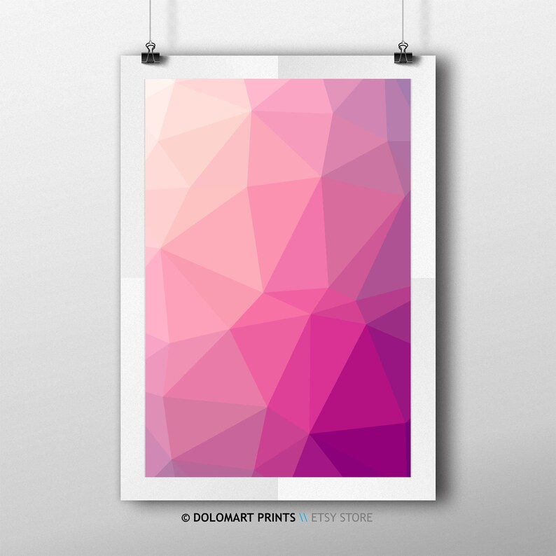 Geometric Wall Art Low Poly Wall Decor Pink Abstract Print Etsy