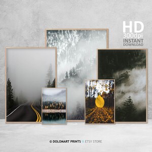 Neblige Wald Landschaft Print Set, Minimal Natur Fotografie (Digitaler Download) Bild 2