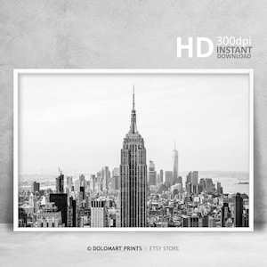 New York Black and White, Skyline Cityscape Print Photo Black and White Poster Picture Home Wall Decor Living Room Bedroom Modern Printable
