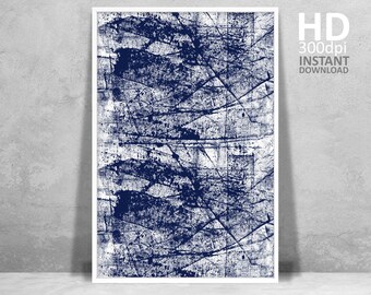 Navy Blue Abstract Brush Stroke Print, Modern Wall Art (Digital Download)