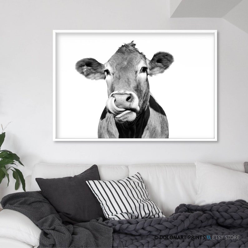 Rustic Cow Print Cow Wall Art Black and White Animal Etsy