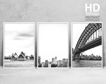 Sydney Architecture Prints, Black and White Photography Set (Digital Download)