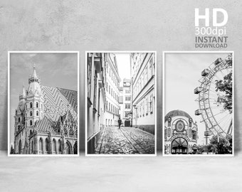 Vienna Architecture Print Set, Black and White Photography (Digital Download)