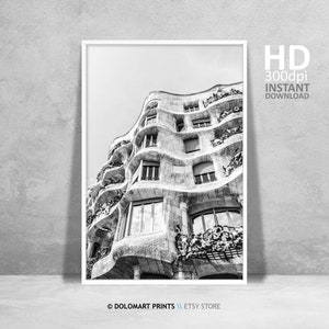 Barcelona Antonio Gaudi architectuur zwart-wit print, Spanje reisposter, Fine Art Photography zwart-wit afdrukbare kunstposter