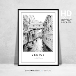 Venice Print, Venice Wall Art, Venice Photography, Italy Travel Poster, Venice Europe Black and White Architecture Print, Coordinates Poster