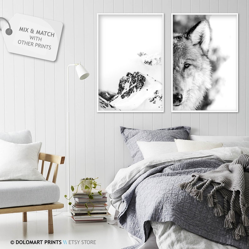 Wolf Portrait Photography Print, Black and White Animal Poster (Digital Download) image 6