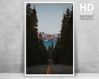 Mountain Forest Road Print, Nordic Landscape Photography (Digital Download)