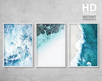 Coastal Beach Photography Print Set, Navy Blue Tropical Wall Art (Digital Download)
