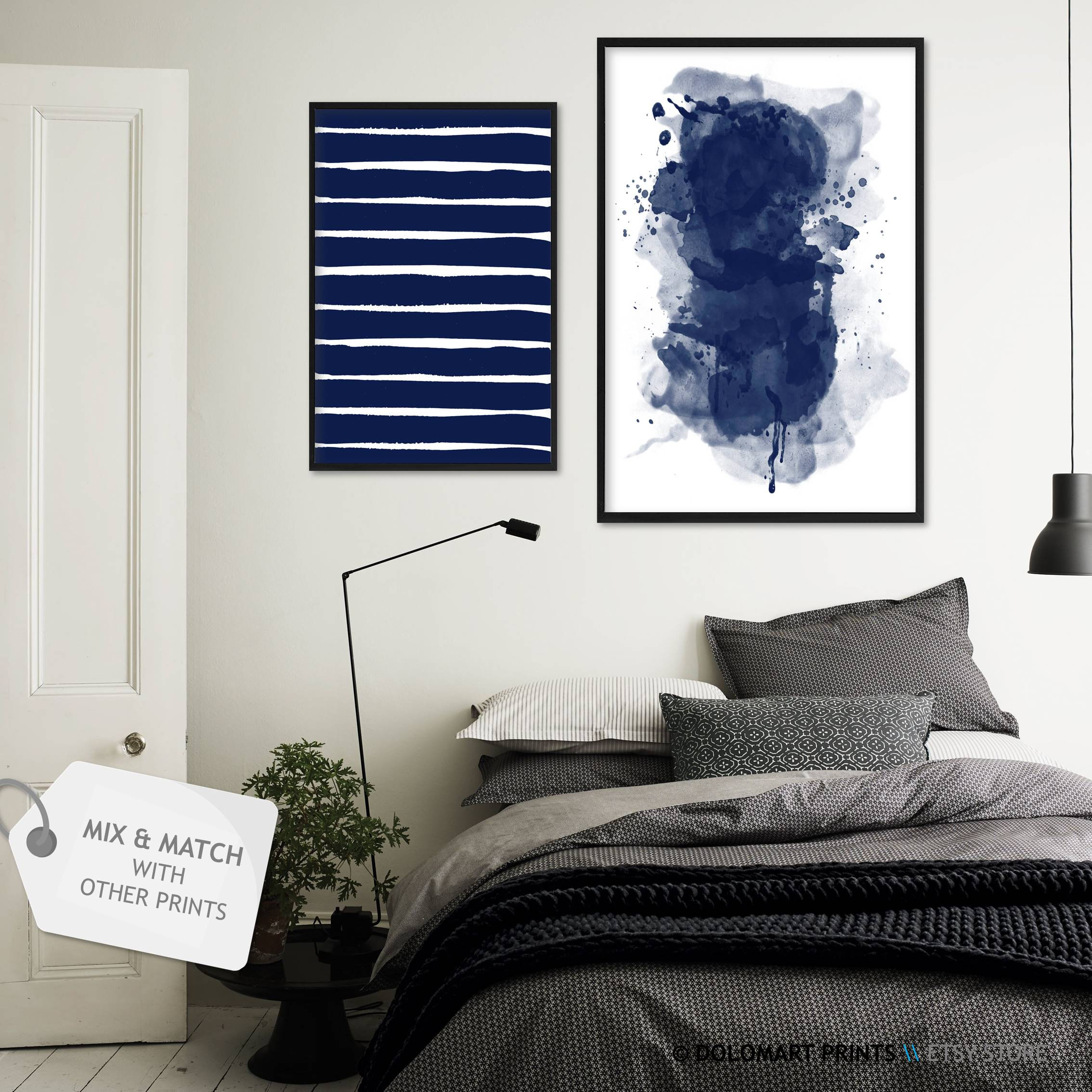 Indigo Blue Abstract Wall Art Watercolor Painting Modern Etsy UK