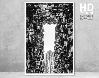 Hong Kong Print, Hong Kong Architecture Photography, Black And White Photography, Hong Kong Poster, Modern Architecture Wall Art Printable