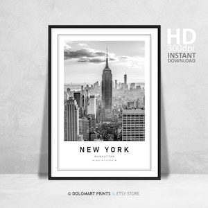 Impresión de Nueva York, póster de Nueva York, decoración de pared única, coordenadas en blanco y negro del Empire State Building, diseño de arte de pared de Estados Unidos