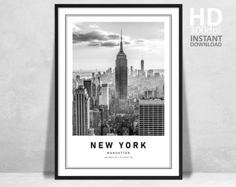 New York Empire State Building Print, Black and White Photography (Digital Download)