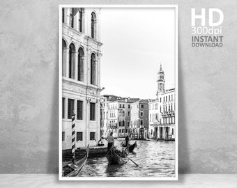 Svartvitt fotografi av Venedigkanalen (digital nedladdning)
