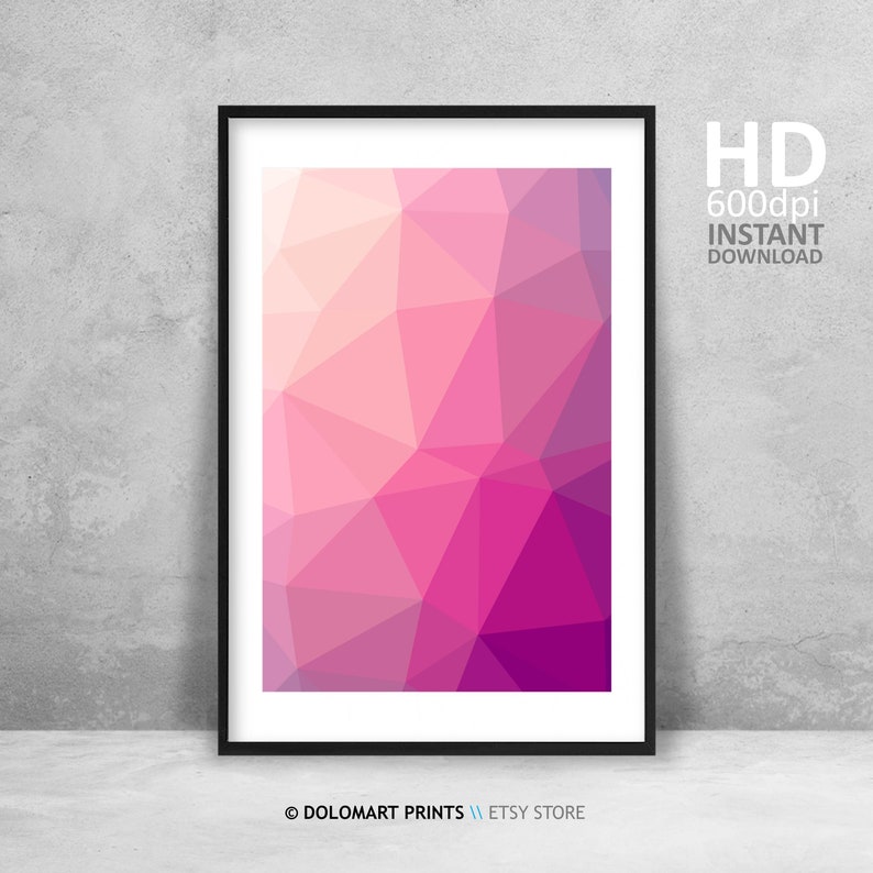 Geometric Wall Art Low Poly Wall Decor Pink Abstract Print Etsy