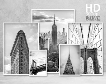 New York Set of Black and White Prints, New York Photo Gallery, New York Printables Set, New York Wall Art, New York Digital Prints Download