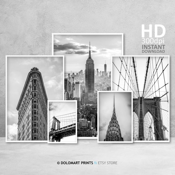 New York set zwart-wit prints, New York Photo Gallery, New York printables set, New York Wall Art, New York digitale prints downloaden