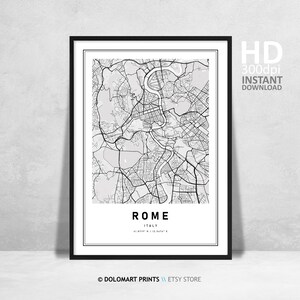 Rome Italy Printable Maps, Map of Rome, High Resolution Printable Map, Modern Home Decor, Map ...