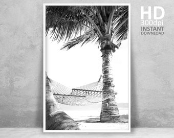 Black and White Beach Palm Print | Coastal Wall Decor (Digital Download)