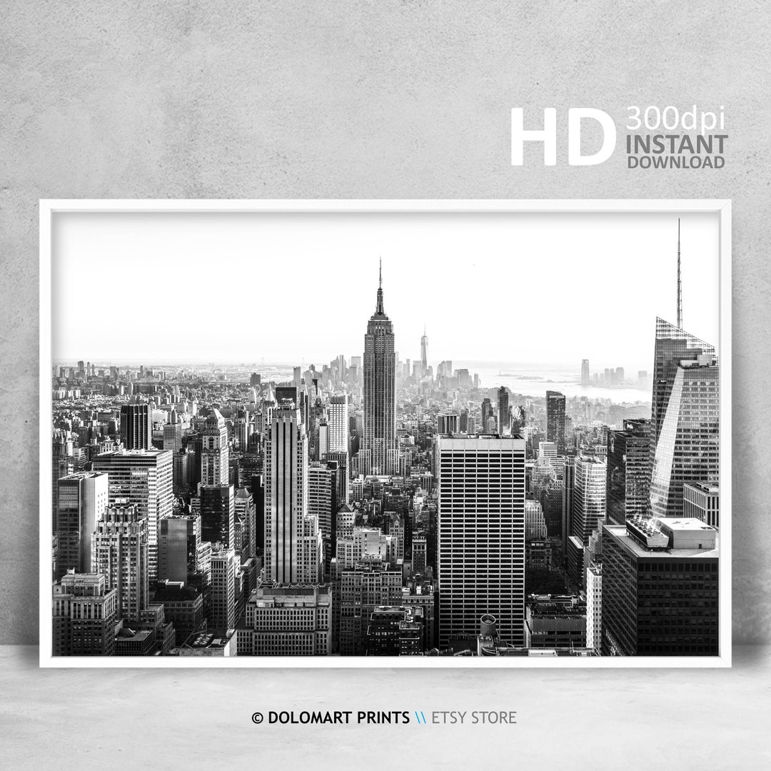 Black and White New York City Skyline Photo, Manhattan Art Print ...