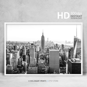 Nueva York en blanco y negro, decoración de pared de Nueva York, impresión del horizonte de Nueva York, póster imprimible de Manhattan, póster de la ciudad de Nueva York, arte de Nueva York