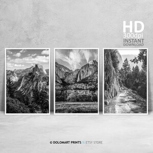 Parc national de Yosemite, lot de 3 impressions noir et blanc, El Capitan, Yosemite, Californie, États-Unis, affiche de voyage murale de la galerie, Yosemite imprimable