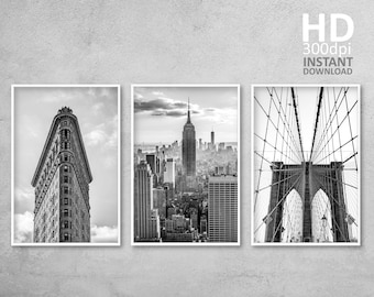 New York Black and White Photography Prints, City Landmarks (Digital Download)