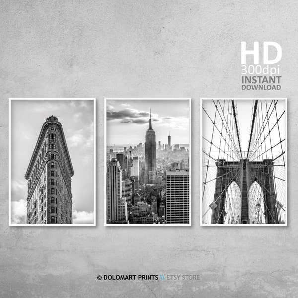 New York Black and White Photography Prints, City Landmarks (Digital Download)