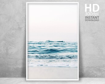 Ocean Art Print, Digital Download, Coastal Beach Decor, Large Printable Wall Art, Large Ocean Water Photography, Modern Minimalist Waves Art