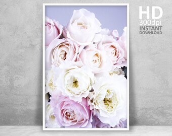 Rosa Rose Pfingstrose Print, moderne Blumenwand Kunst (digitaler Download)