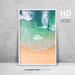 Beach Wall Art, Beach Photography Print, Emerald Green Art, Printable Wall Art, Costal Wall Decor, Ocean Waves Print, Digital Print Download