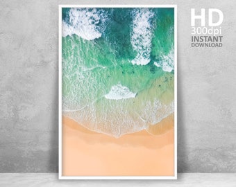 Beach Wall Art, Beach Photography Print, Emerald Green Art, Printable Wall Art, Costal Wall Decor, Ocean Waves Print, Digital Print Download