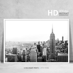 New York Black and White, Skyline Cityscape Print Photo Black and White Poster Picture Home Wall Decor Living Room Bedroom Modern Printable