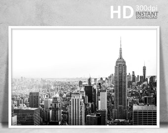 New York Black and White, Skyline Cityscape Print Photo Black and White Poster Picture Home Wall Decor Living Room Bedroom Modern Printable