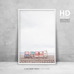 Retro Beach Chair Art Print, Coastal Living Room Decor (Digital Download) image 1