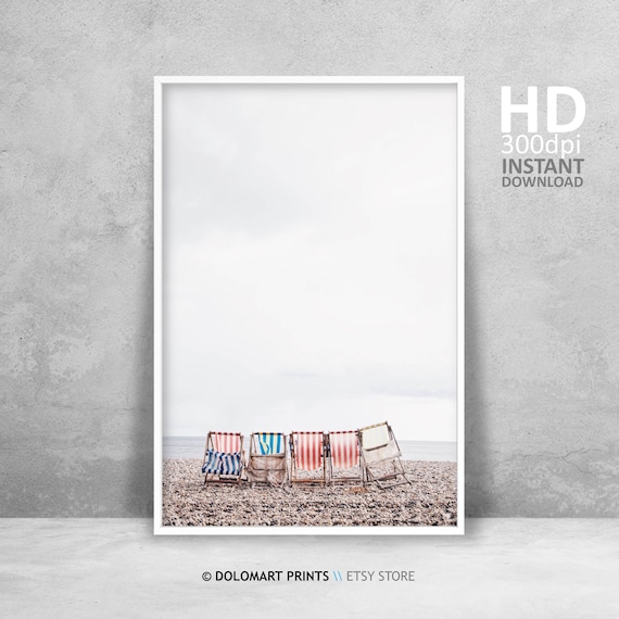 Retro Beach Chair Art Print, Coastal Living Room Decor (Digital Download)