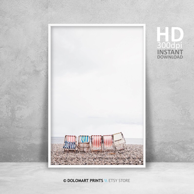 Retro Beach Chair Art Print, Coastal Living Room Decor (Digital Download) image 1