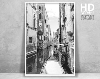 Black and White Venice Canal Architecture Print (Digital Download)