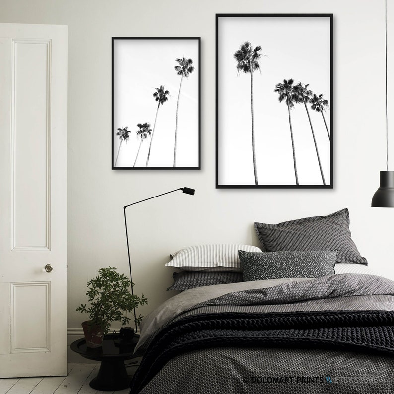 Palm Tree Prints Tropical Wall Art Decor Black and White | Etsy